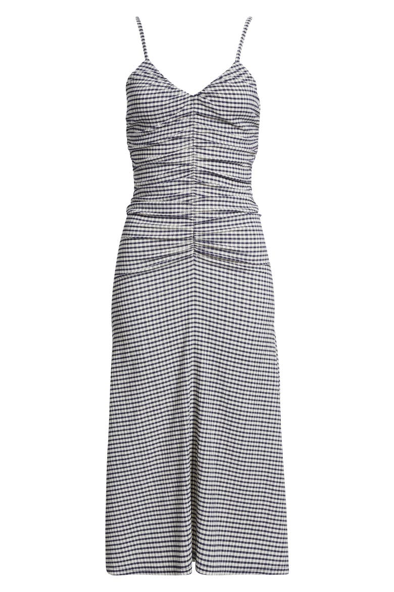 Mari Ruched Sleeveless Midi Dress, Alternate, color, NAVY GINGHAM