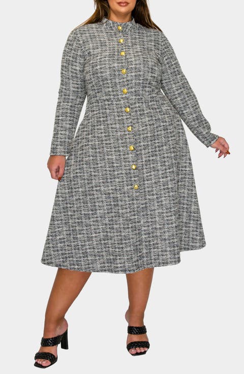 Chelsea Long Sleeve Tweed Midi Dress (Plus)