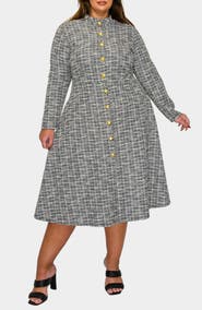 L I V D Chelsea Long Sleeve Tweed Midi Dress