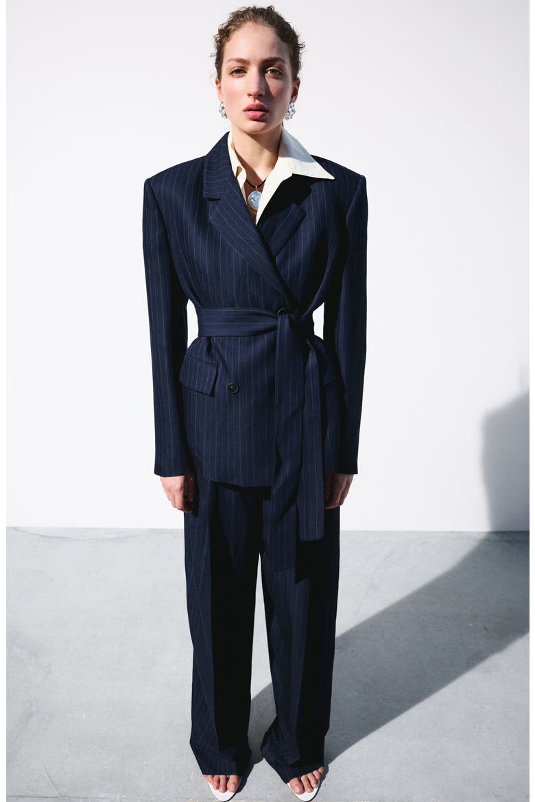 Pinstripe Suit Pants, Alternate, color, NAVY