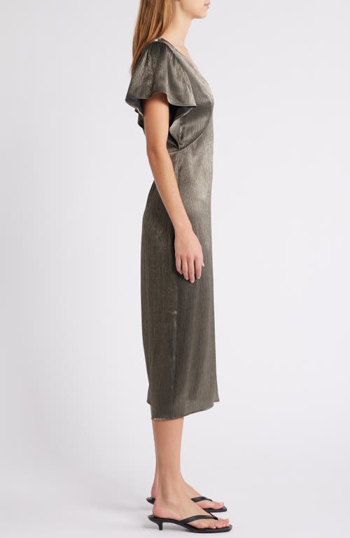 Nation Ltd Pamela Flutter Sleeve Satin Midi Dress In Graphite Foil