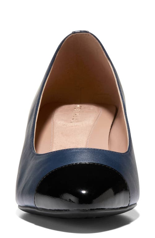 Cole Haan The Go-to Waterproof Block Heel Pump In Navy Blazer/black Patent