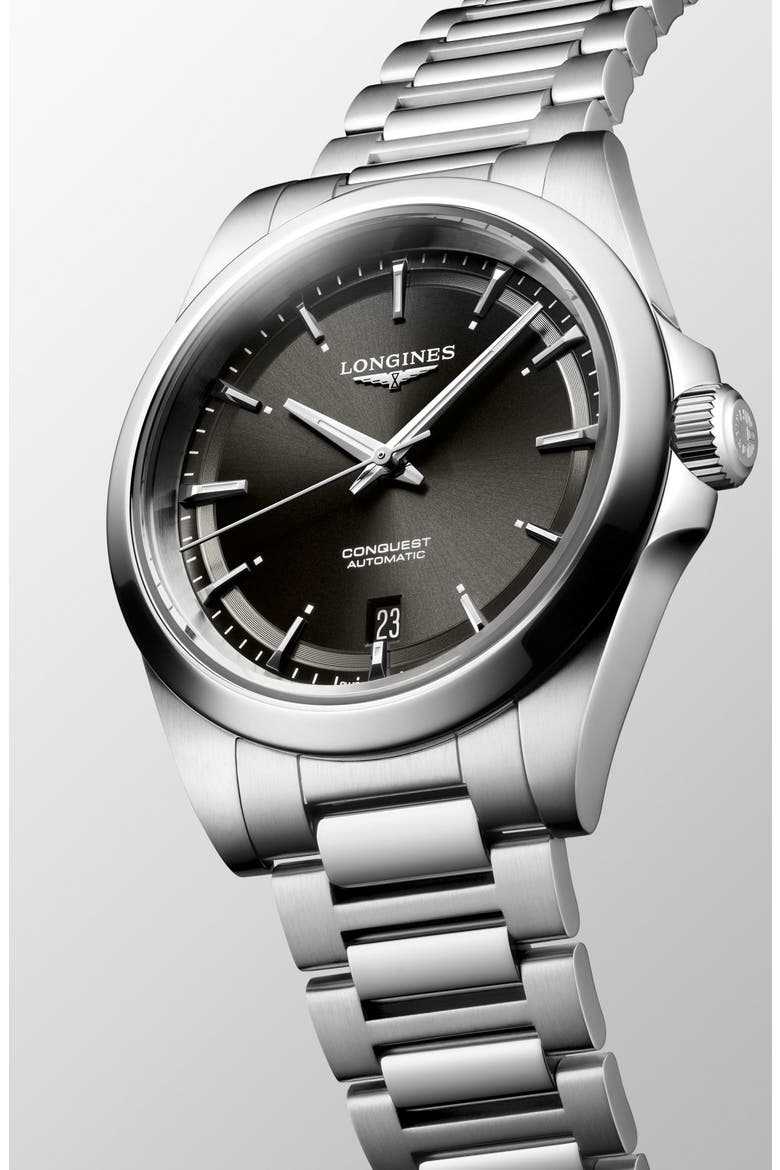 Conquest Black Dial Automatic Bracelet Watch, 38mm, Alternate, color, BLACK