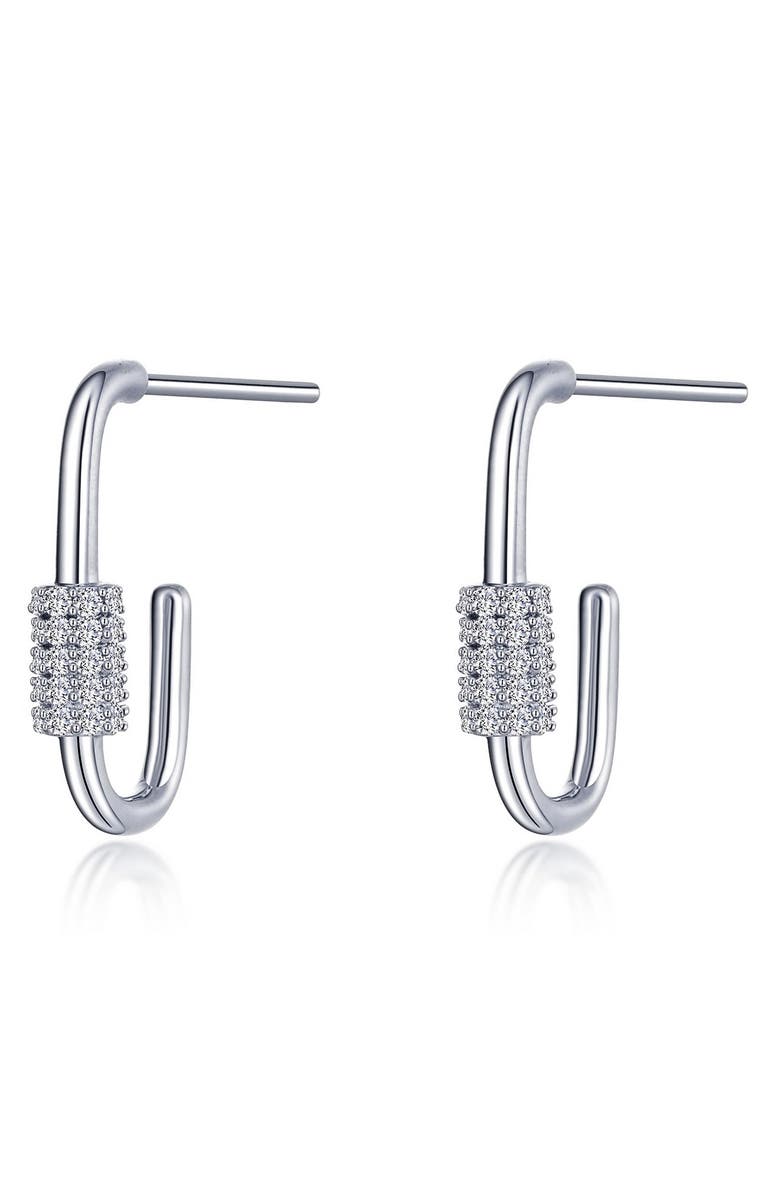 Lafonn Pavé Simulated Diamond Paper Clip Hoop Earrings, Main, color, White