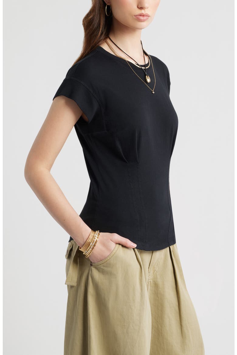 Pintuck Cotton T-Shirt, Alternate, color, BLACK