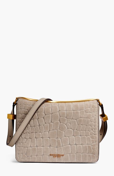 Jericho Croc-Effect Suede Shoulder Bag