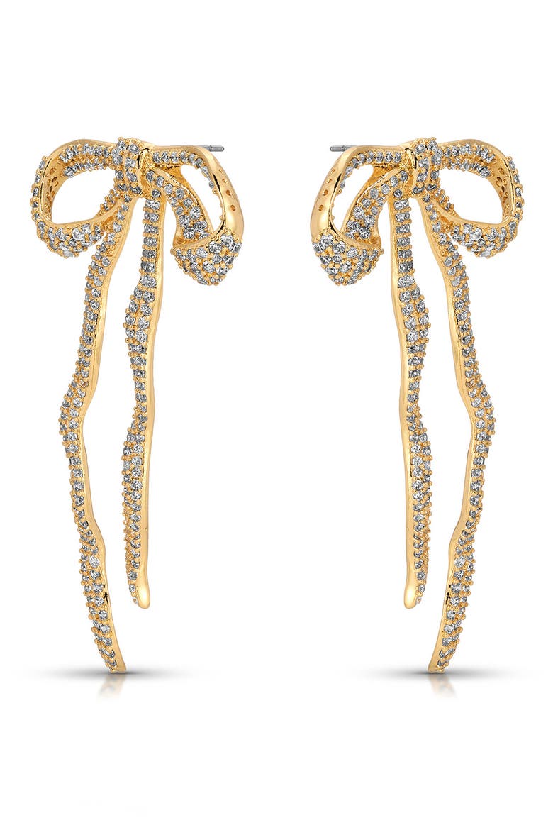 Pavé Cubic Zirconia Bow Drop Earrings, Alternate, color, GOLD