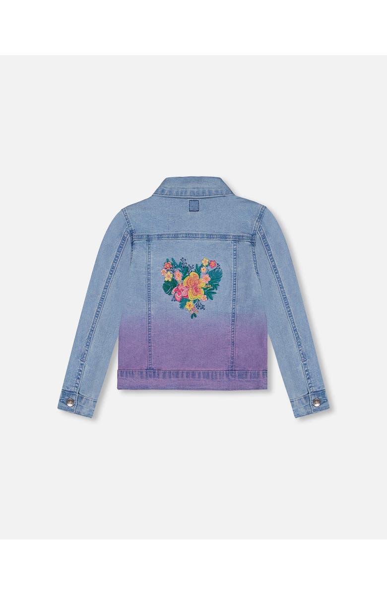 Deux par Deux Little Girl's Denim Jacket With Embroidery Floral Jeans Blue, Alternate, color,
