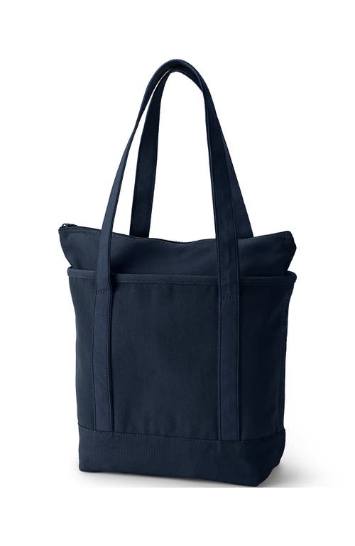 Lands' End Zip Top Long Handle Canvas Tote Bag In Blue
