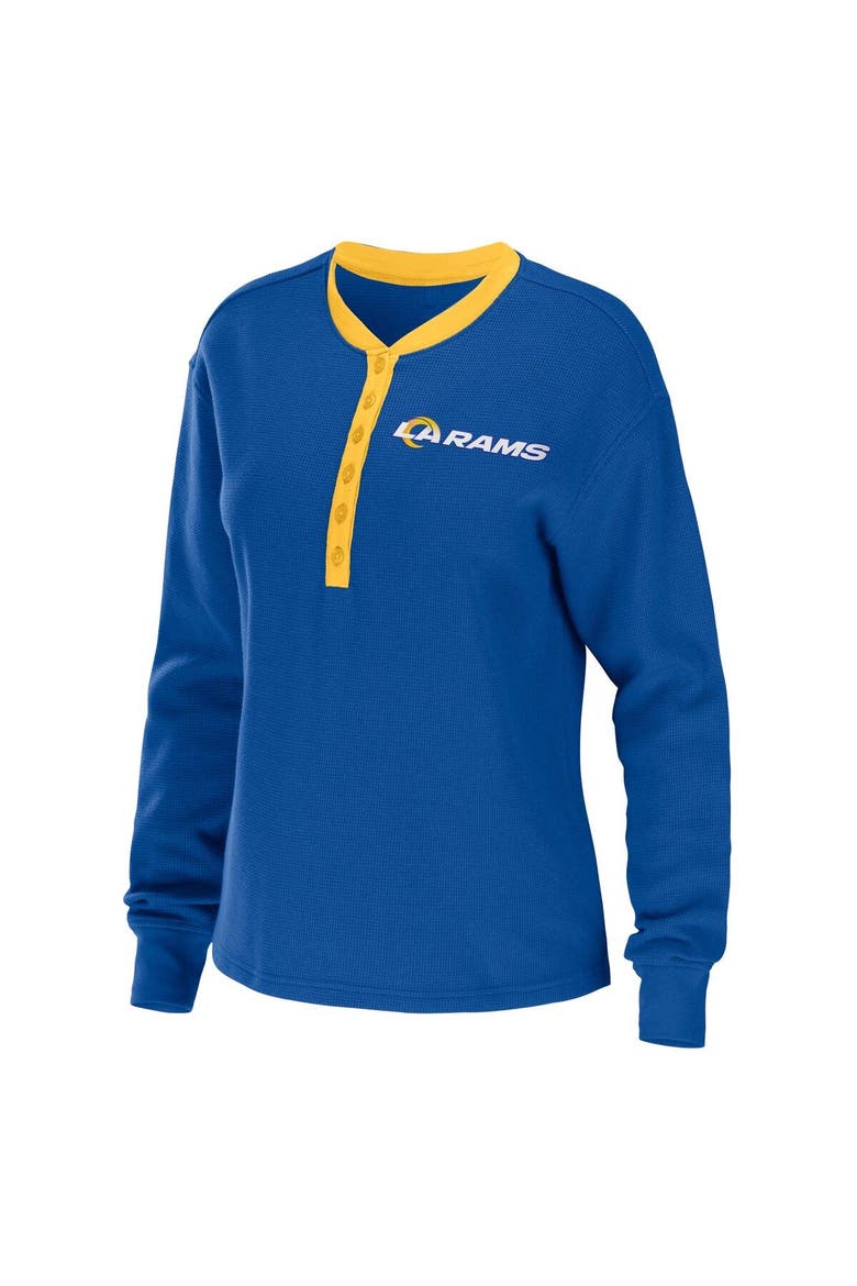 Women's WEAR by Erin Andrews Royal Los Angeles Rams Waffle Henley Long Sleeve T-Shirt, Alternate, color, Royal
