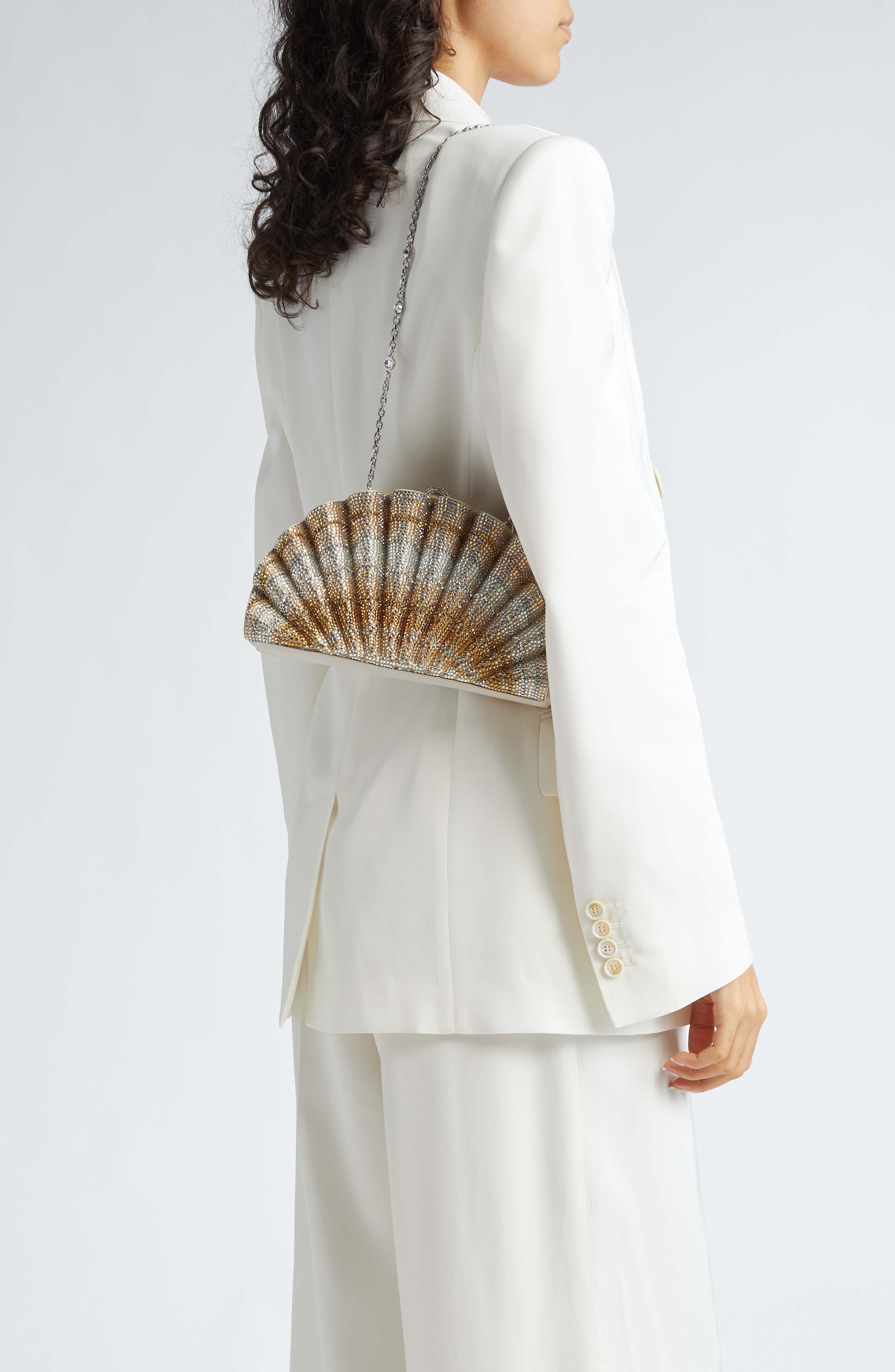 JUDITH LEIBER COUTURE Origami Fan Embellished Scallop Clutch, Alternate, color, 