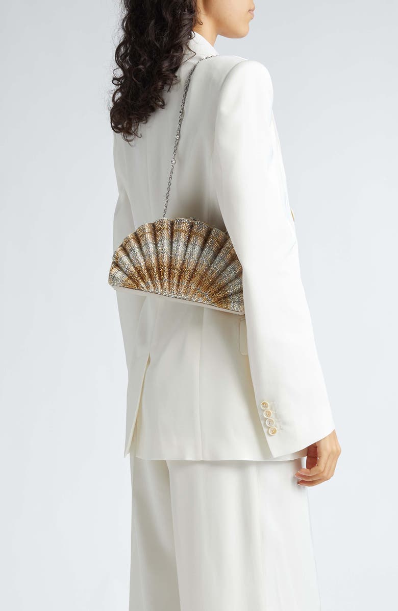 JUDITH LEIBER COUTURE Origami Fan Embellished Scallop Clutch, Alternate, color,