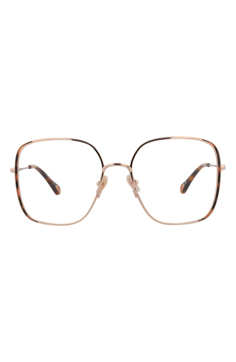 Chloé 55mm Square Optical Glasses, Main, color, Dark Gold Transparent