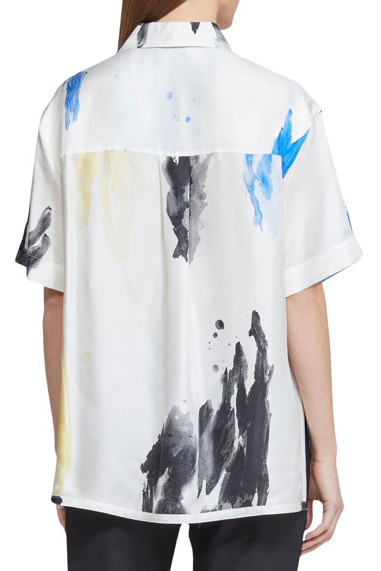 Watercolor Print Silk Twill Camp Shirt, Alternate, color, CORNFLOWER BLUE-MULTI