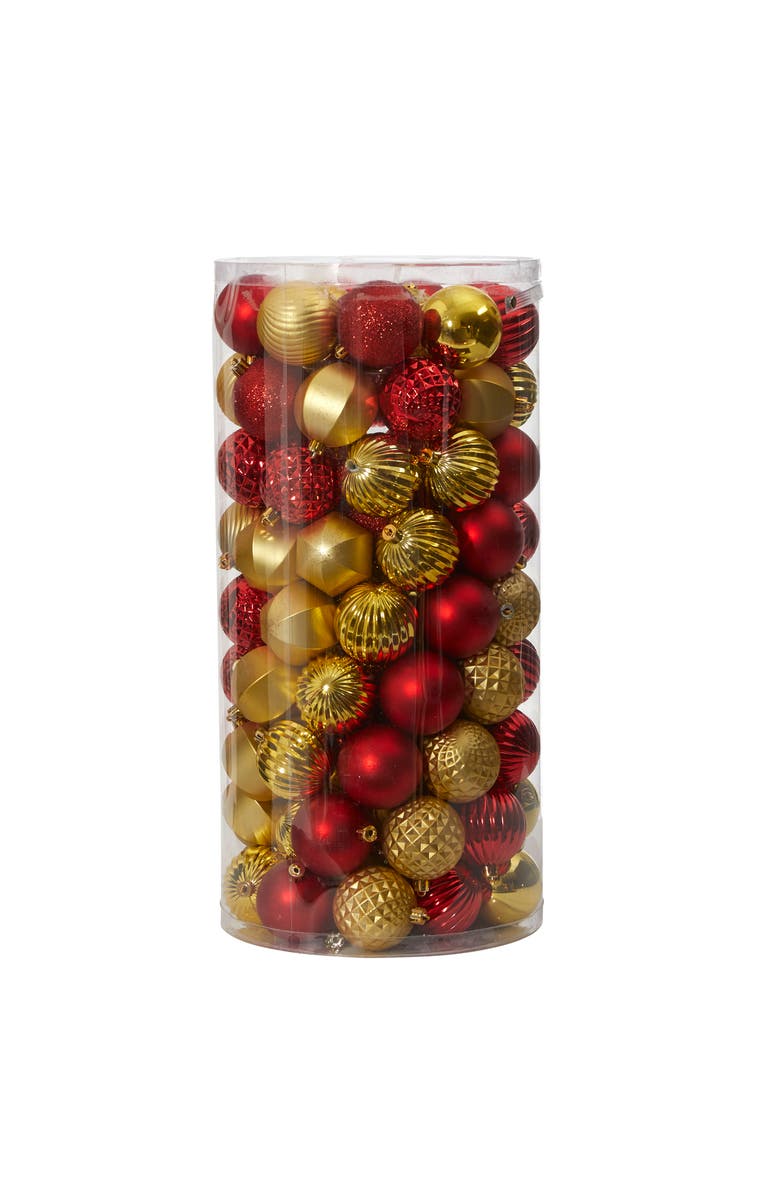 NEARLY NATURAL Holiday Shatterproof, Red, 101 Count Christmas Tree Ornament Set, 60mm, Main, color, Red