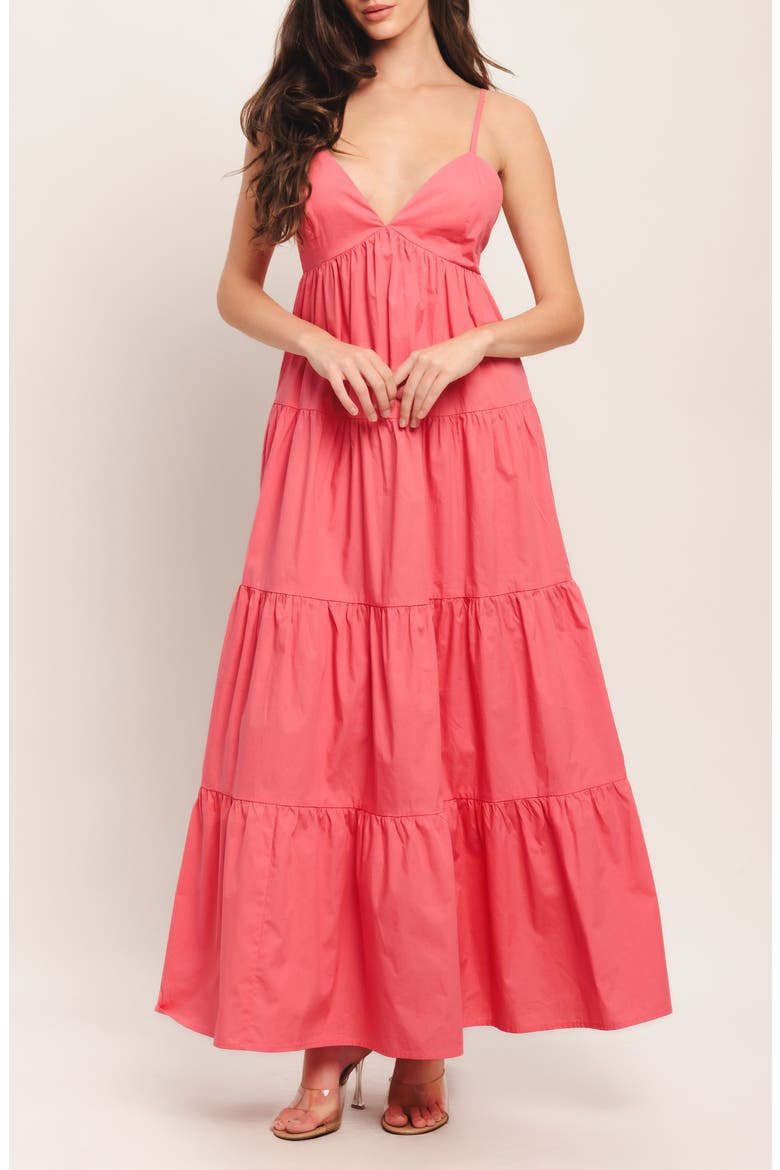 Sleeveless Tiered Maxi Dress, Main, color, CORAL