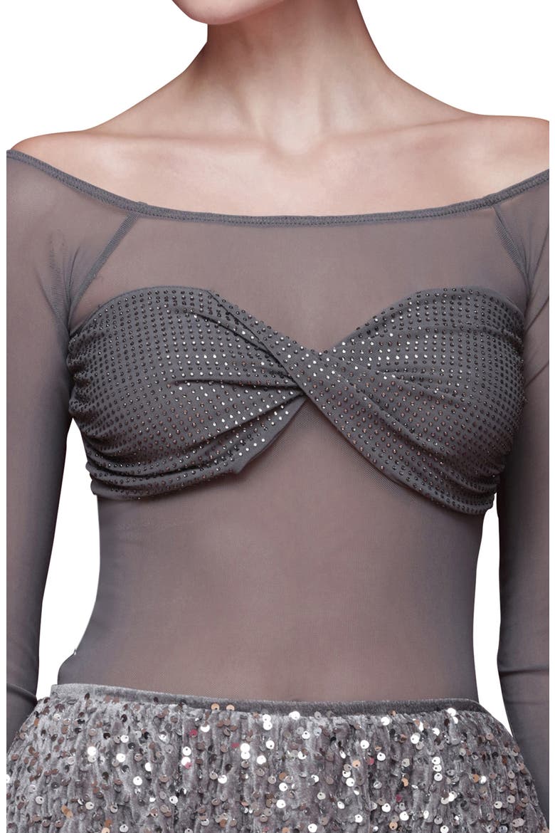 Crystal Accent Bandeau Mesh Top, Alternate, color, GREY