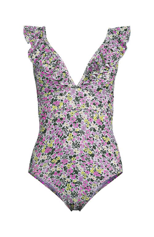 LANDS' END LANDS' END PIQUE RUFFLE ONE PIECE SWIMSUIT 