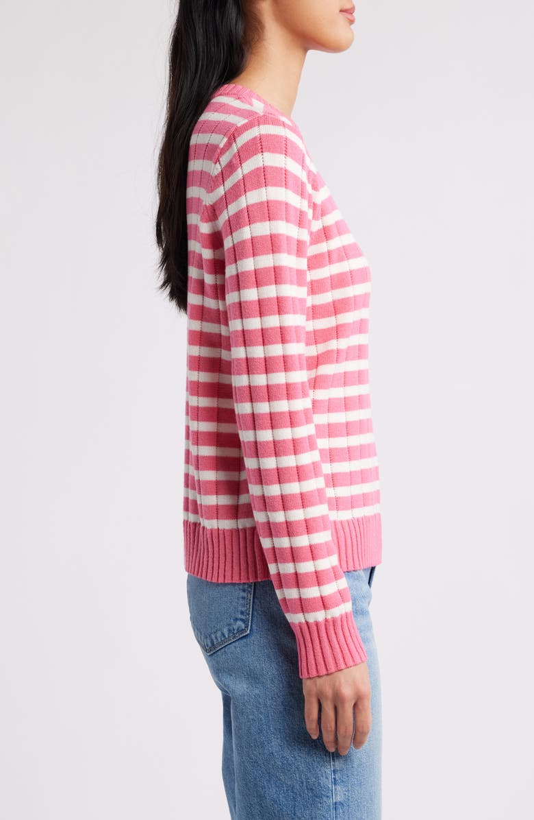 Caslon<sup>®</sup> Stripe Crewneck Rib Sweater, Alternate, color, Pink Caliente- Ivory Stripe