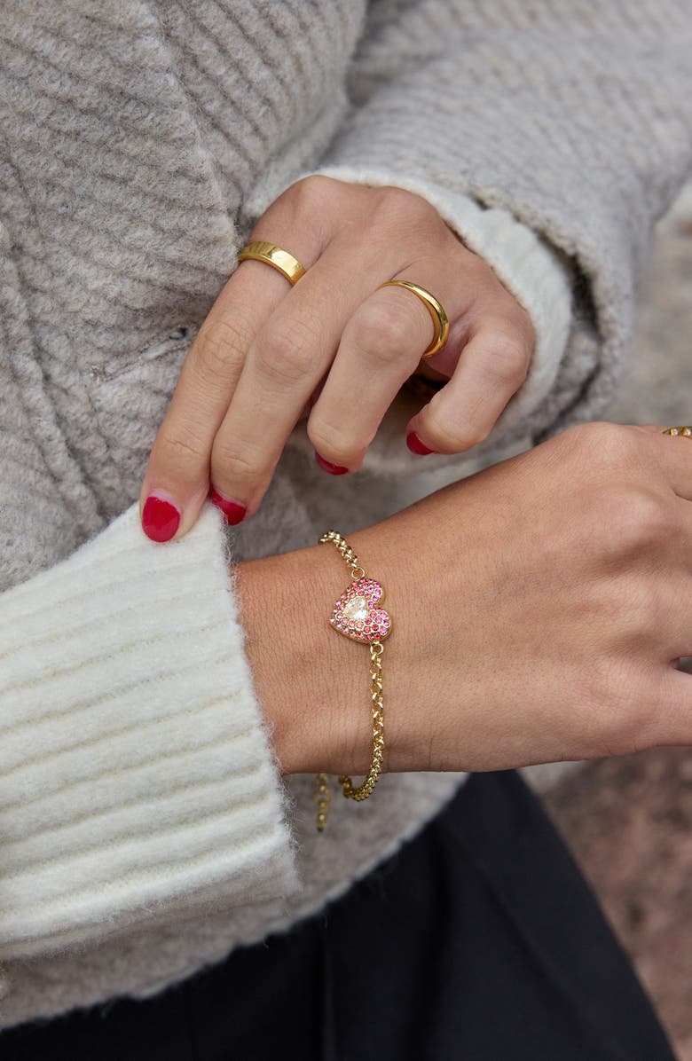BaubleBar Melissa Heart Charm Bracelet, Alternate, color, Pink