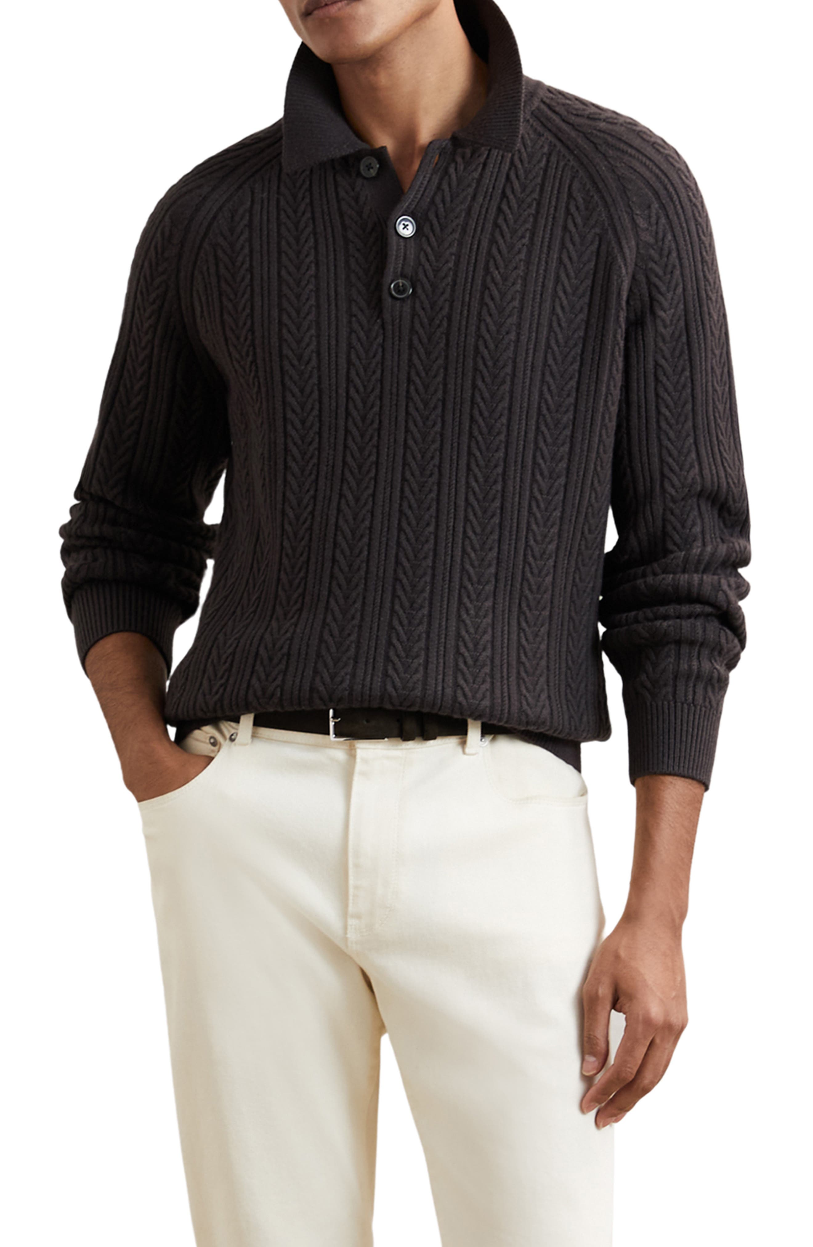 Reiss Evesham Cable Stitch Polo Sweater