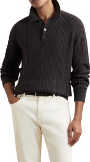 Reiss Evesham Cable Stitch Polo Sweater