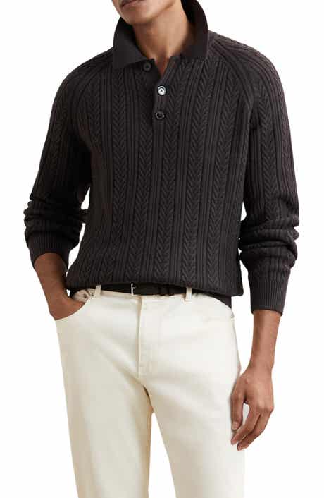 Reiss Evesham Cable Stitch Polo Sweater