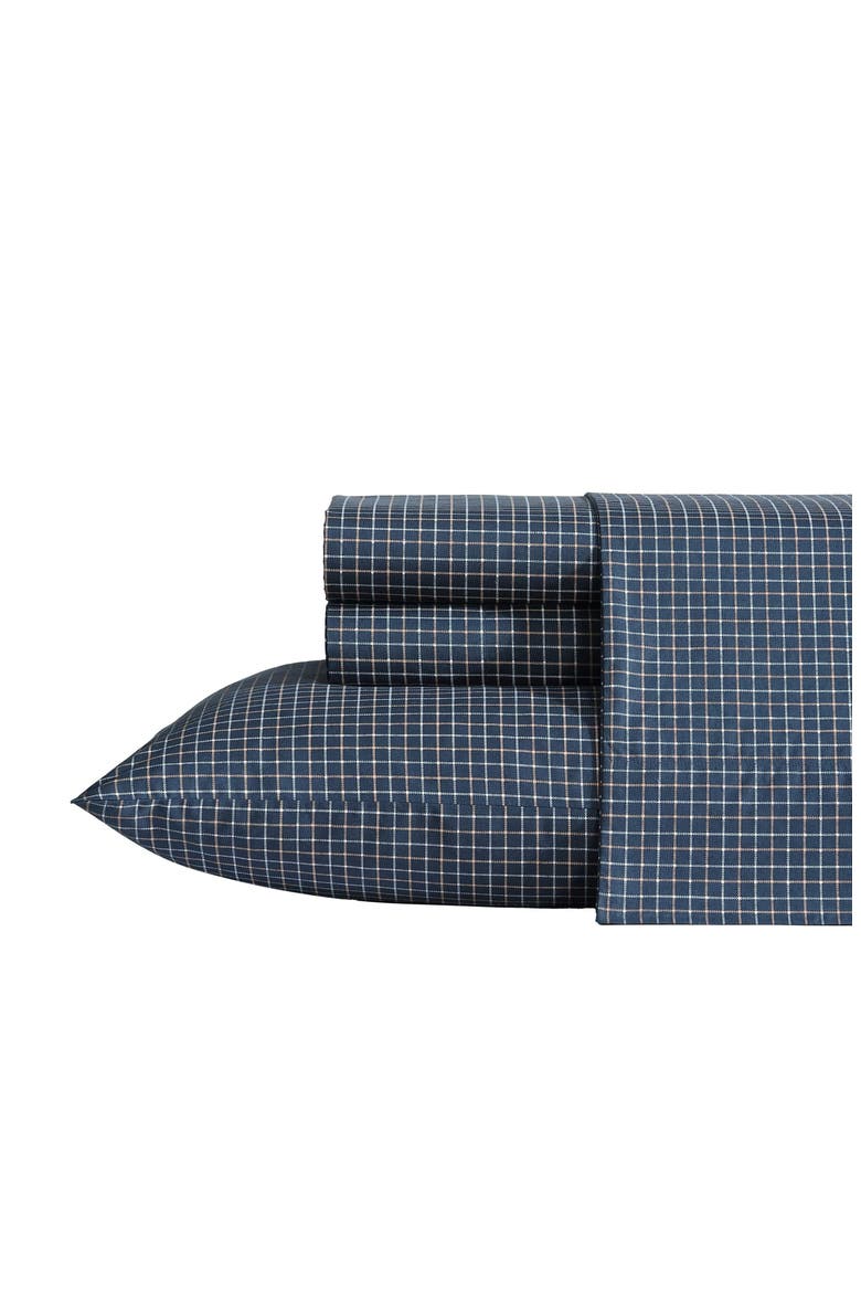 Reese Plaid 200 Thread Count Cotton Percale Sheet Set, Main, color, NAVY/ BEIGE