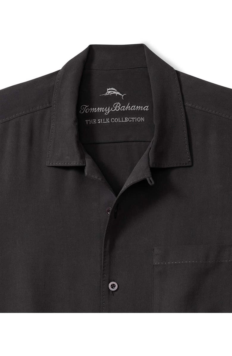 Tommy Bahama Harbor Luxe Silk Camp Shirt, Alternate, color, Black