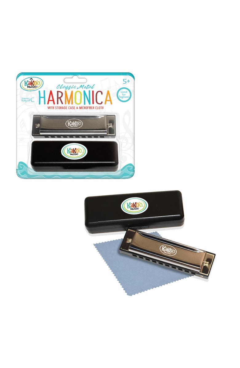 KaKo'o Music Classic 4 Inch Metal Harmonica With Storage Case, Alternate, color, Multicolored