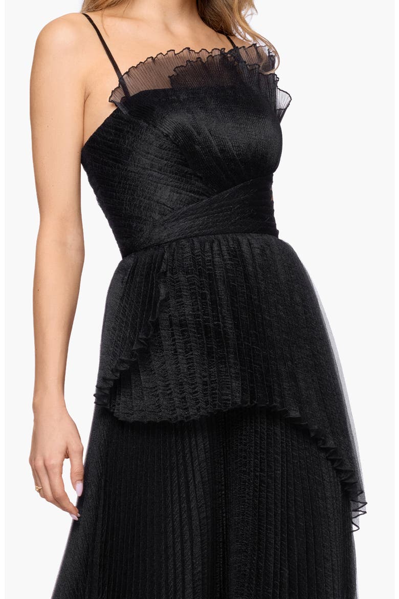 Fan Pleated Tulle Gown, Alternate, color, BLACK