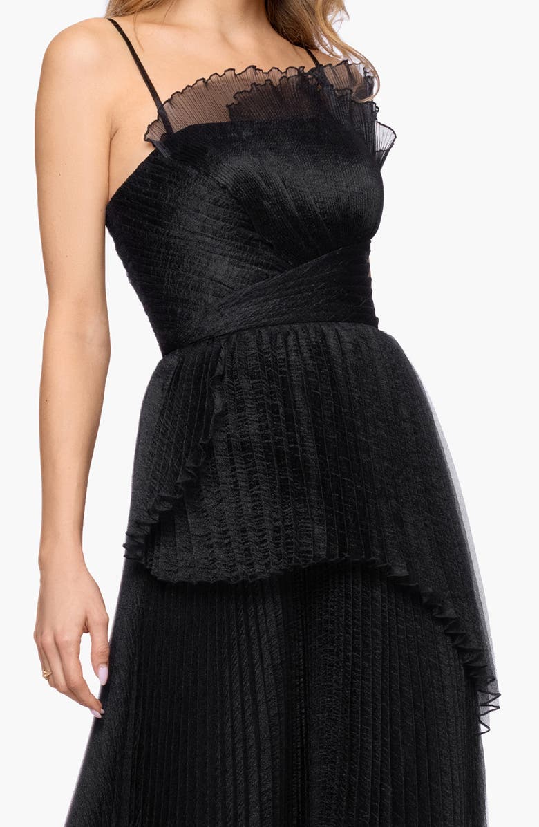 Betsy & Adam Fan Pleated Tulle Gown, Alternate, color, Black