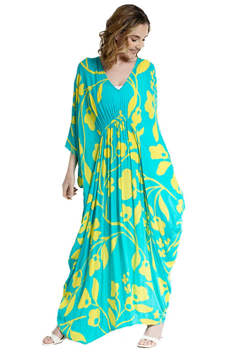 Floral Print Cover-Up Kaftan, Alternate, color, BLUE