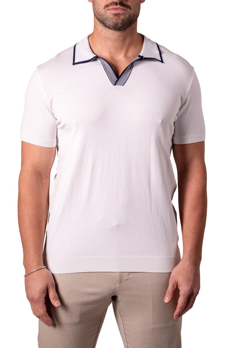 Maceoo Tipped Johnny Collar Polo, Main, color, White
