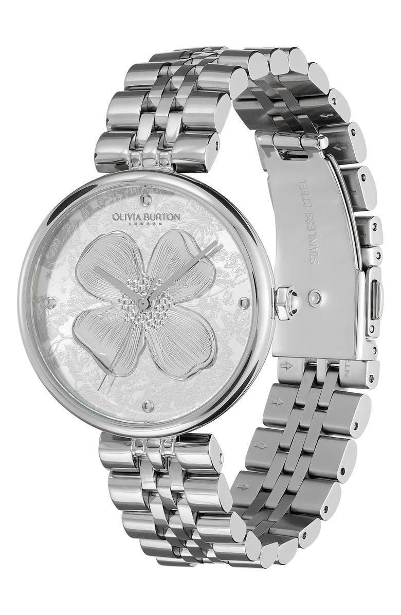 Olivia Burton Dogwood T-Bar Bracelet Watch, 36mm, Alternate, color, Silver White