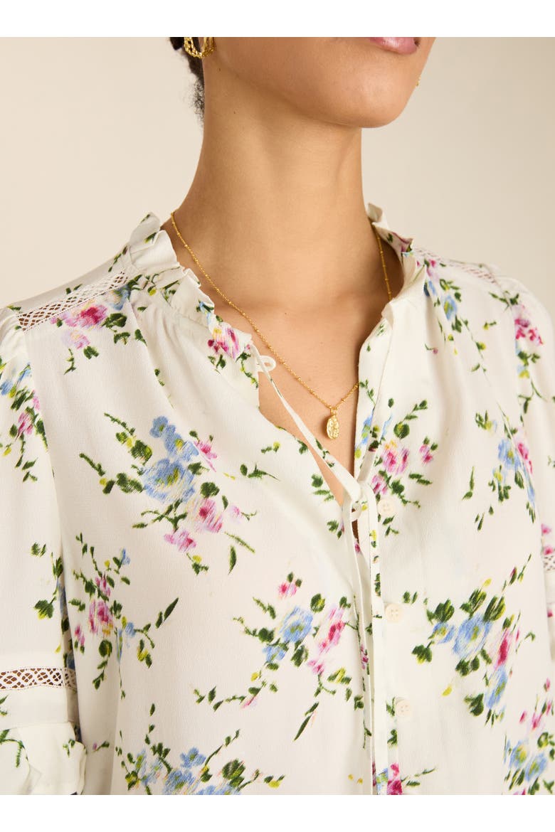 Clemenza Romantic Tie-Neck Blouse, Alternate, color, White bouquet