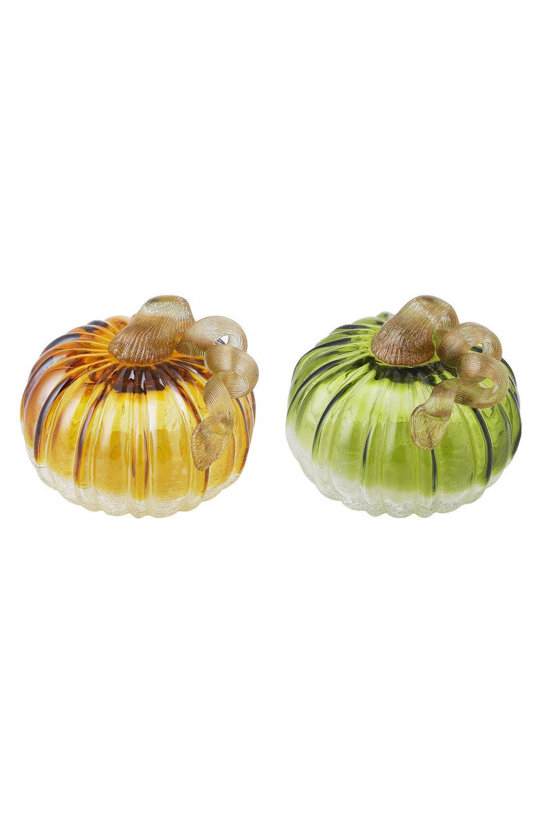 Glitzhome Set of 2 Glass Short Pumpkins, Main, color, Green