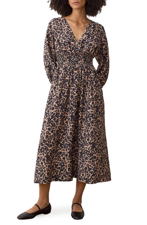 Marine Layer Daphne Leopard Long Sleeve Maxi Dress In Multi