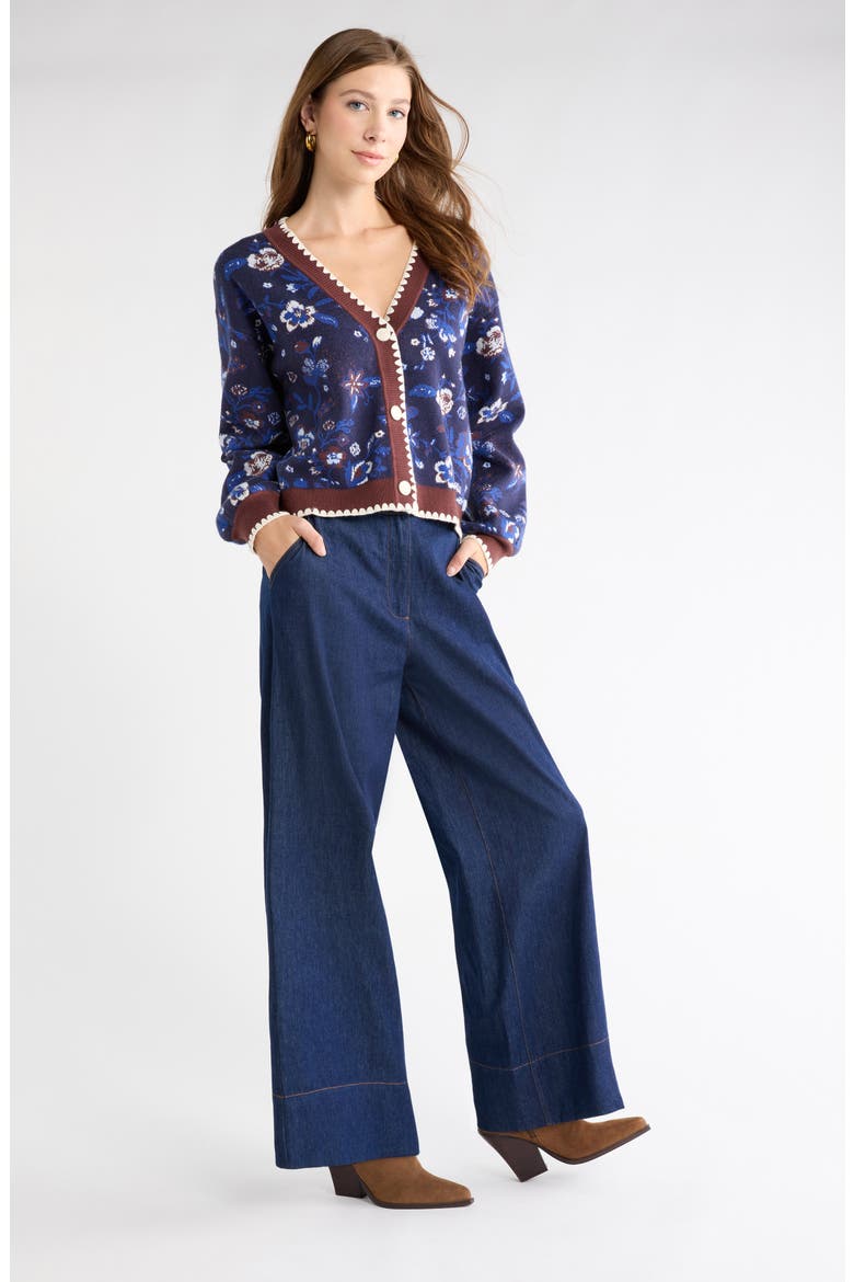 V-Neck Cardigan, Alternate, color, BLUE LULU FLORAL