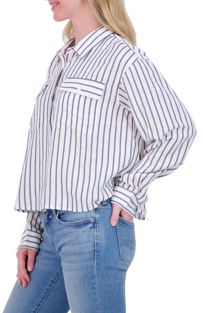 Lucky Brand Stripe Cropped Button-Up Shirt, Alternate, color, White Stripe