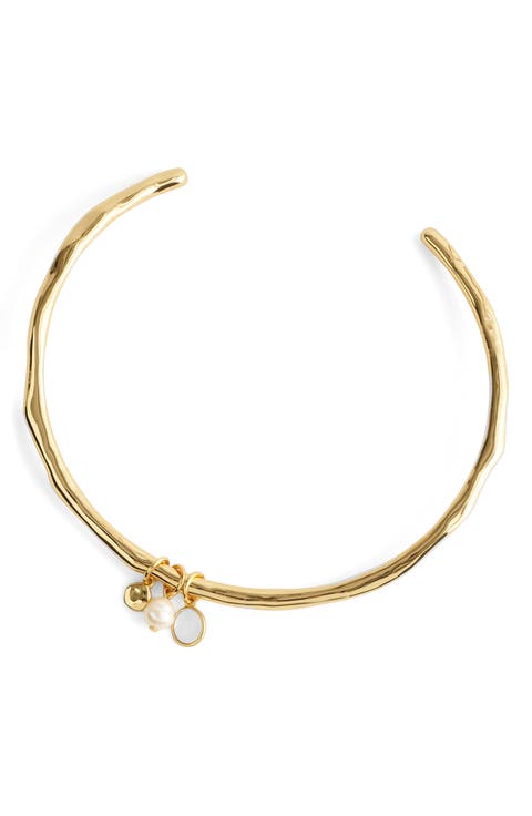 Cluster Pendant Hammered Choker Necklace