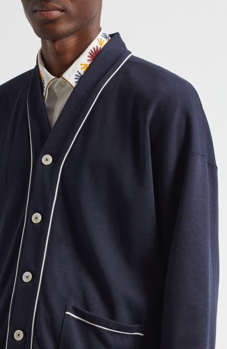 Bode Uniform Cardigan, Alternate, color, Navy