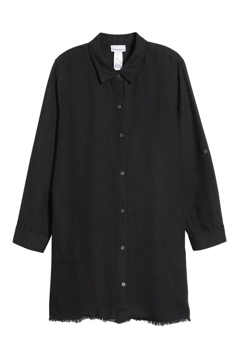 Lucia Linen Blend Boyfriend Shirt, Alternate, color, BLACK