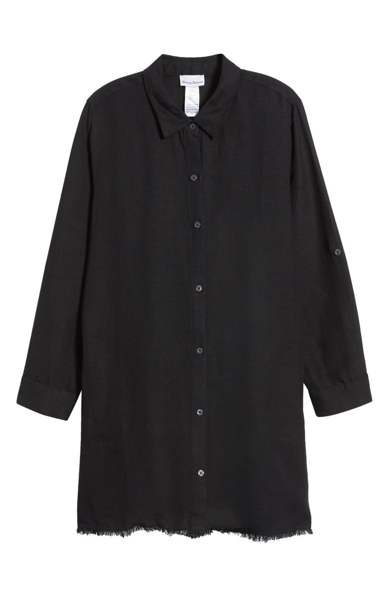 Tommy Bahama Lucia Linen Blend Boyfriend Shirt, Alternate, color, Black