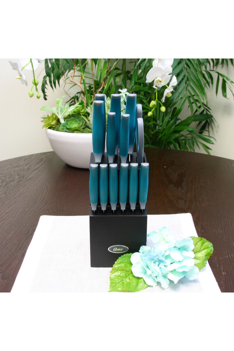 Lindbergh 14 Piece Stainless Steel Cutlery Set  with Wooden Block, Alternate, color, Teal