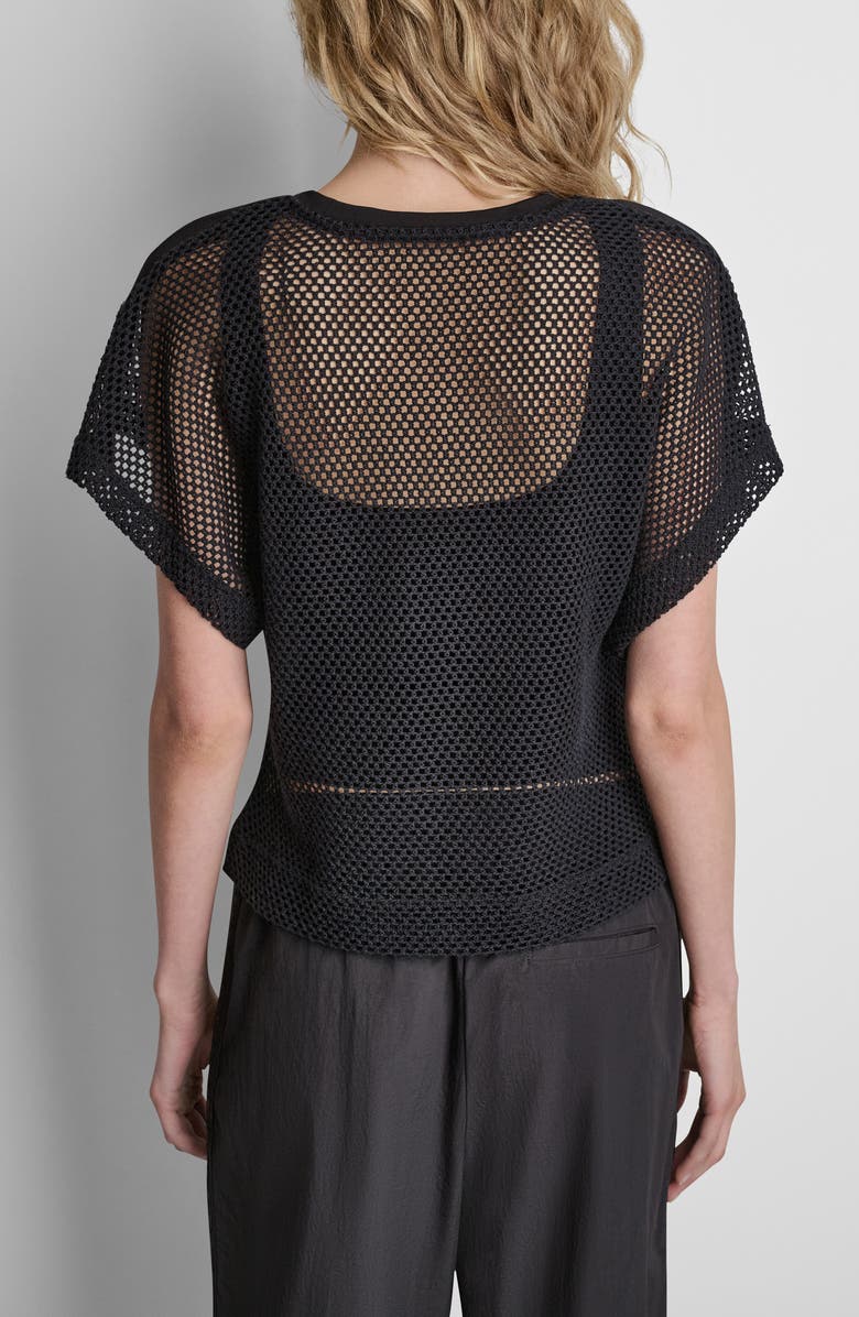 DKNY Dolman Sleeve Open Stitch Top, Alternate, color, Black