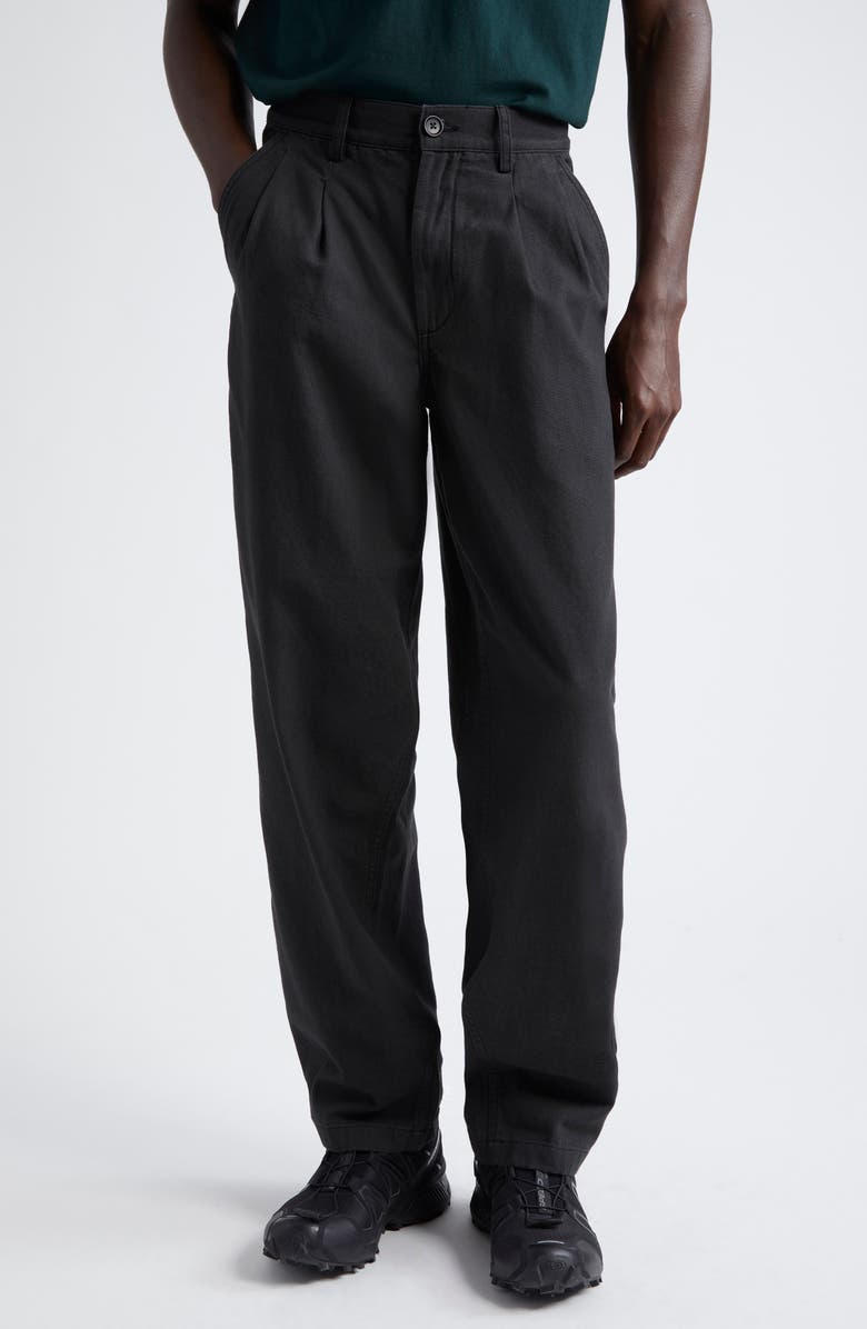 Noah Double Pleat Cotton Pants, Main, color, Black