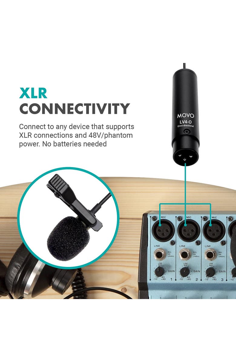 MOVO LV4-O Omnidirectional XLR Lavalier Microphone - Phantom Powered, Alternate, color, Black