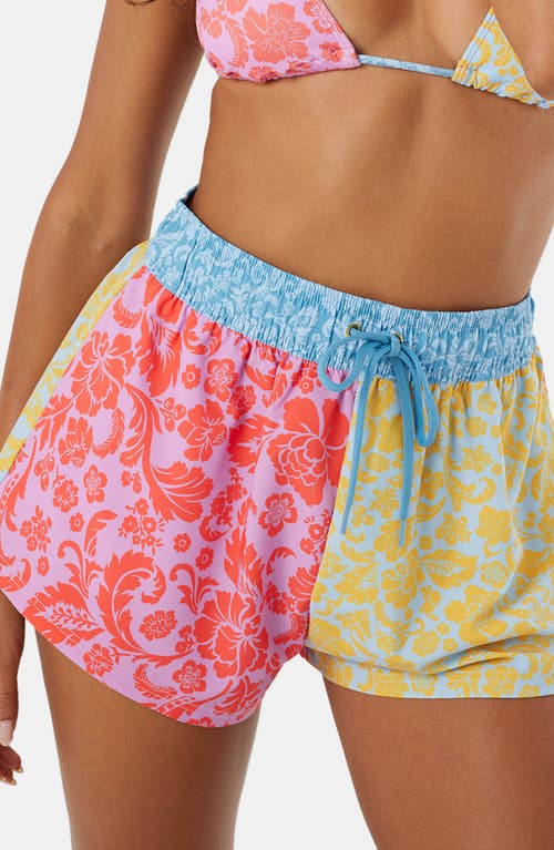 Roxy Juniors' Tapestry Patchwork No Bad Waves Board Shorts In Blue/red Multi