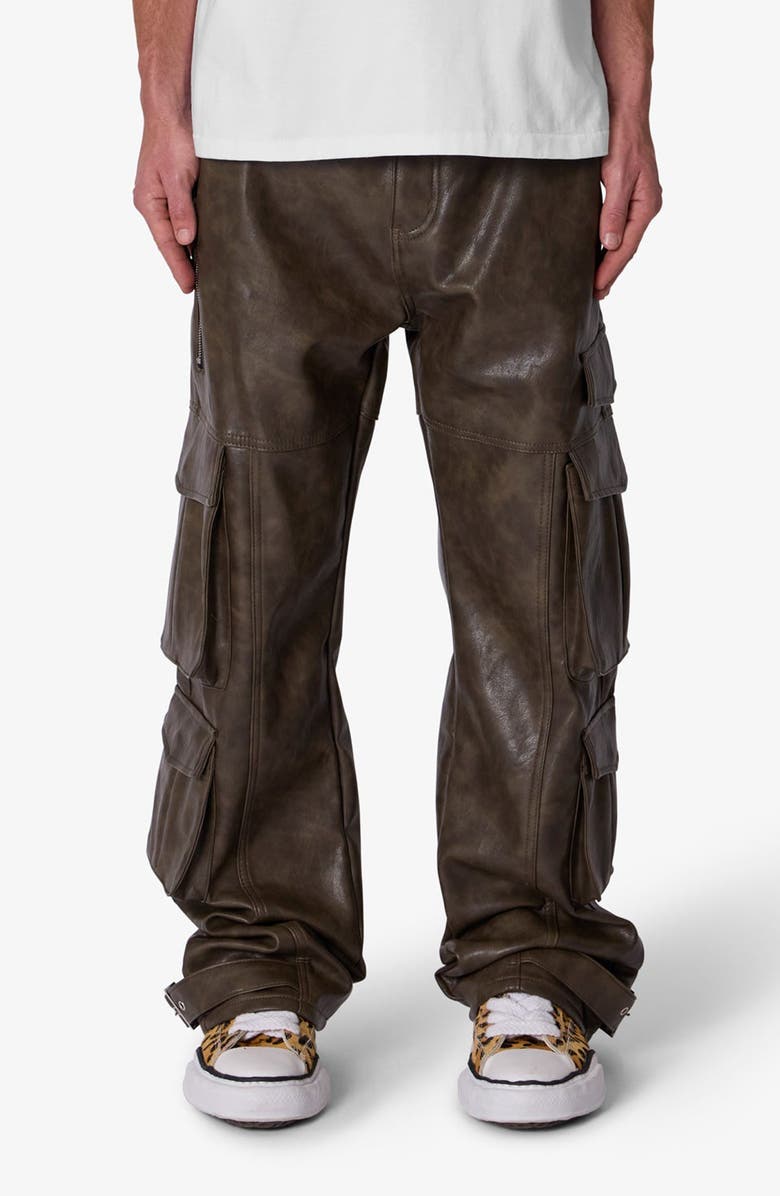 mnml G33 Faux Leather Cargo Pants, Main, color, Brown